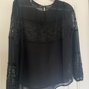LOFT Black Lace Sheer Blouse